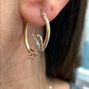 New 14k Solid Gold CZ Dangling Dolphin Earrings